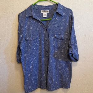 ⚓️⚓️⚓️BIGOHO⚓️⚓️⚓️Navy Anchor Print Shirt—Medium